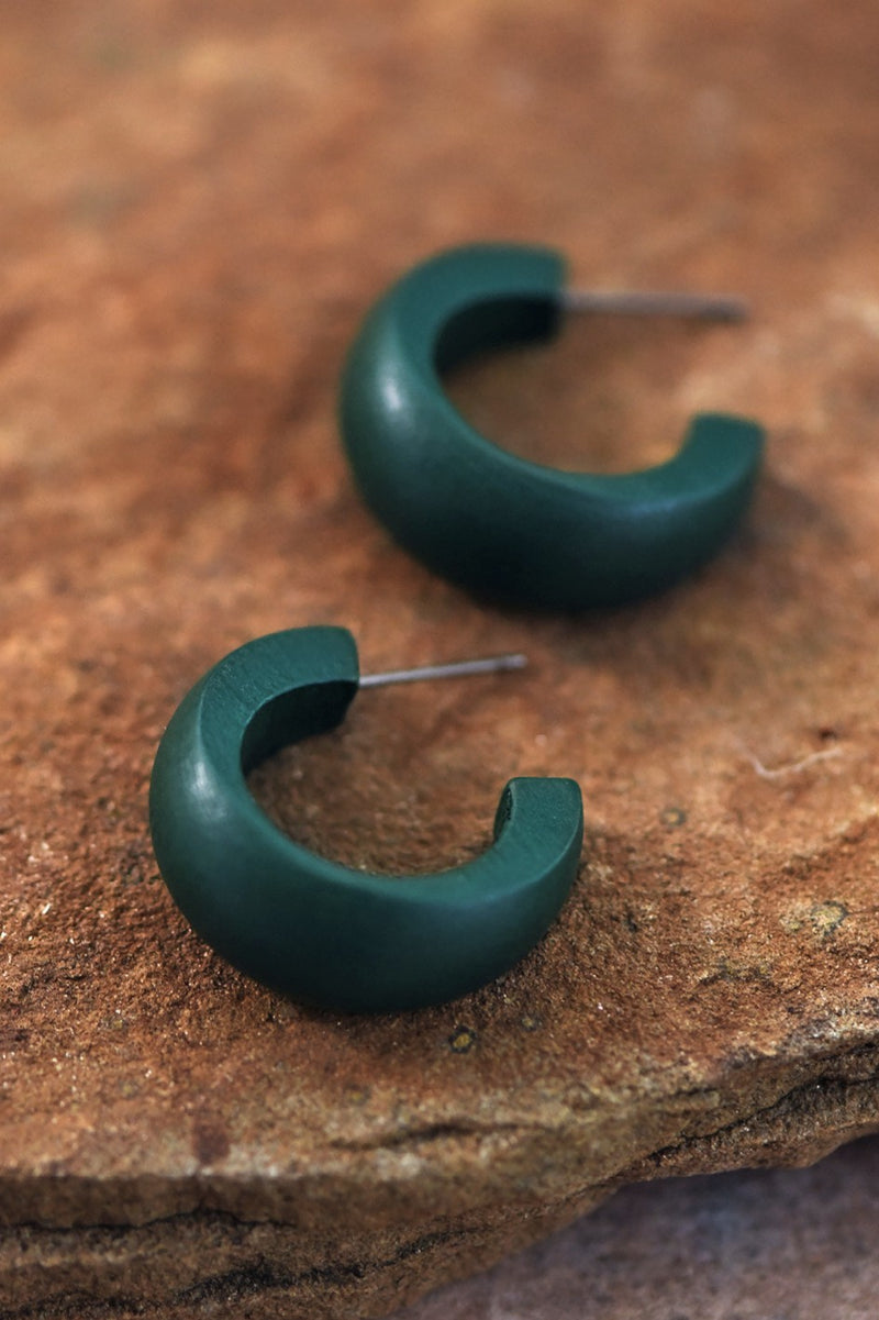 Green Wood C-Hoop Earrings