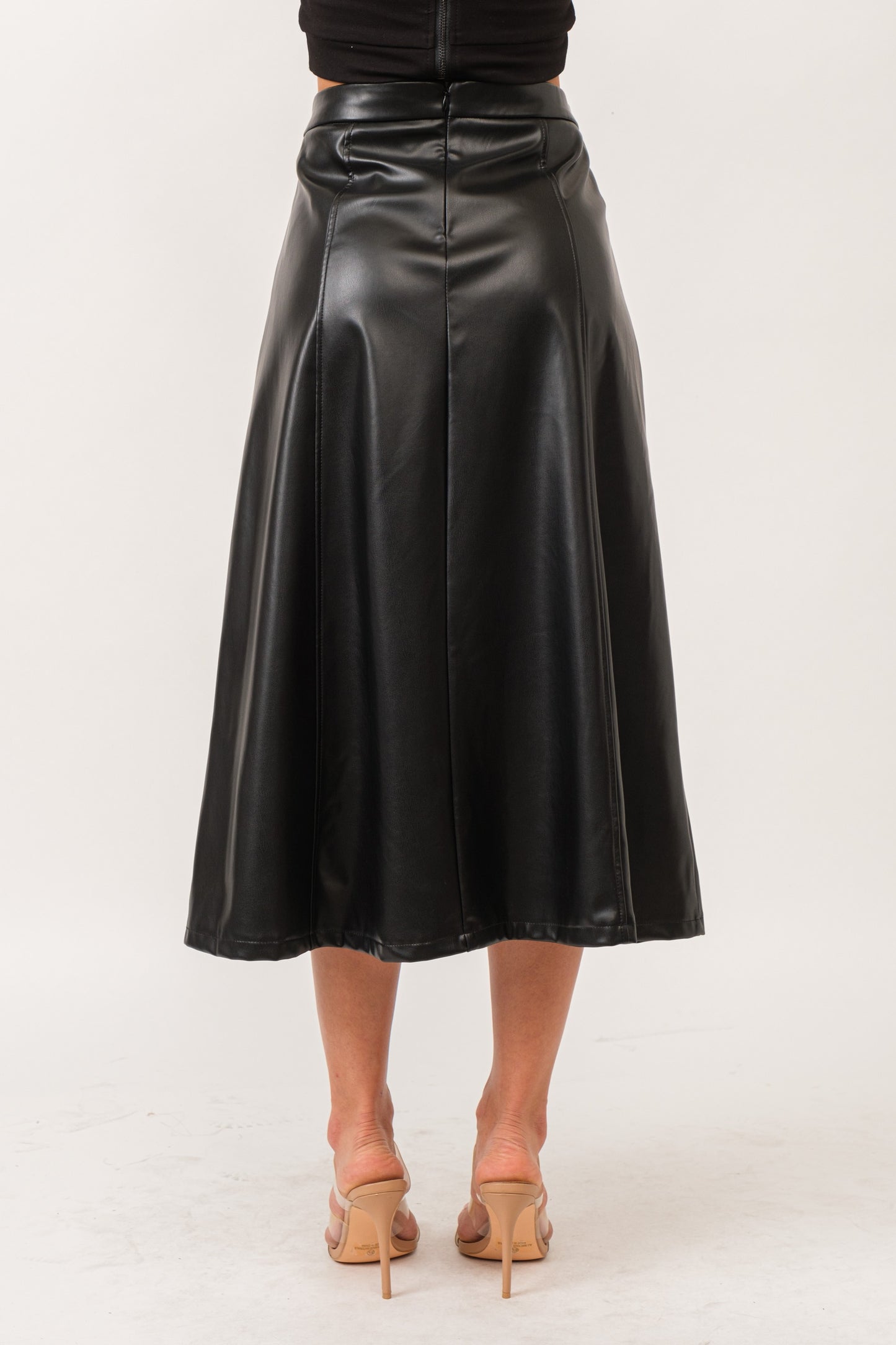 *< Aline Faux leather Midi Skirt