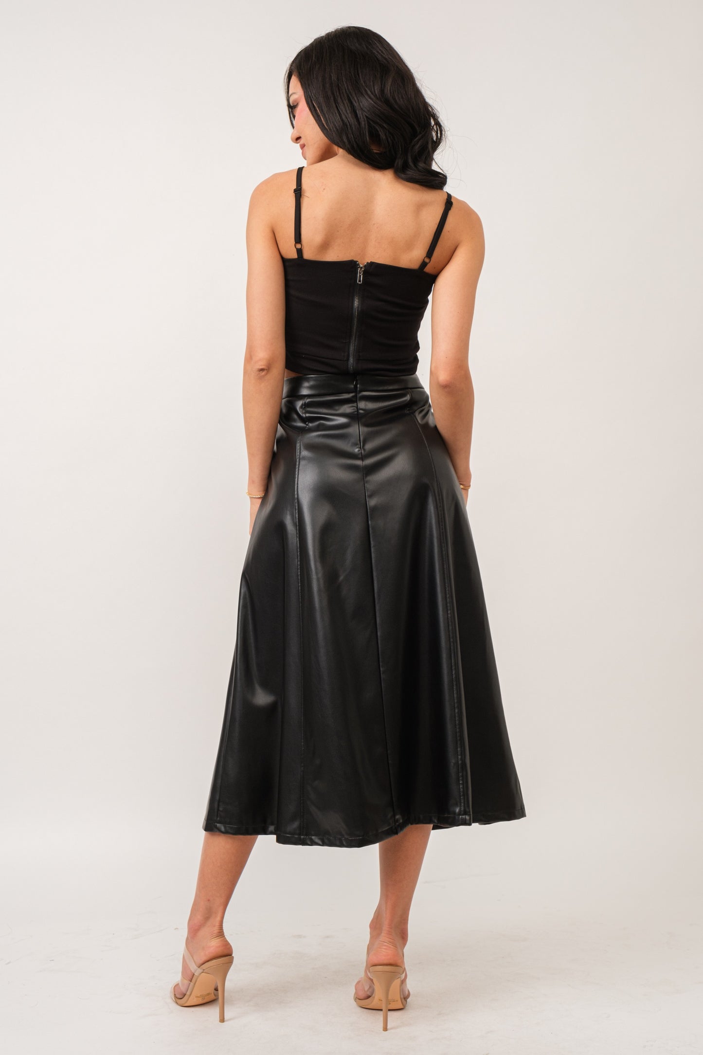 *< Aline Faux leather Midi Skirt