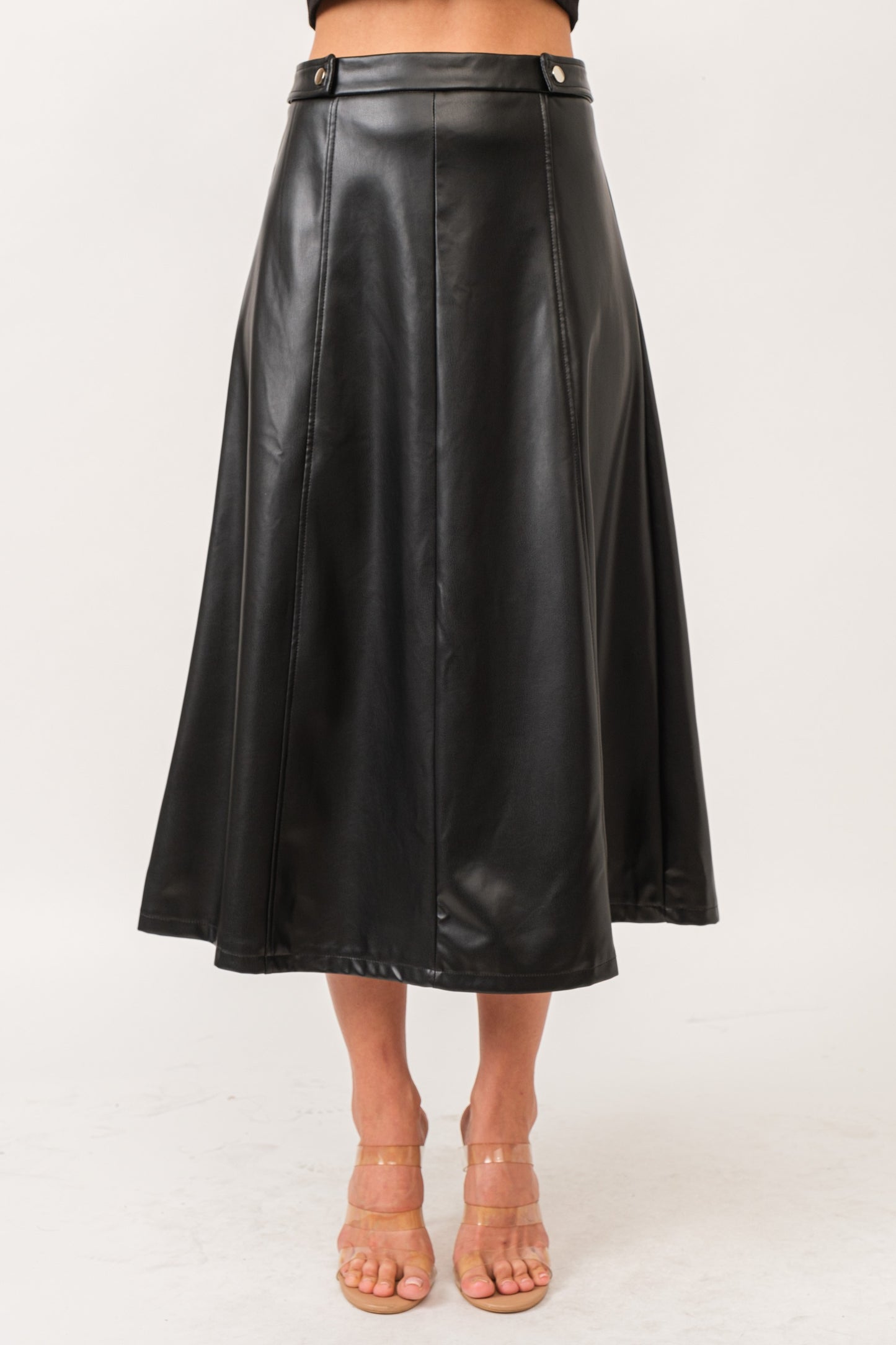 *< Aline Faux leather Midi Skirt