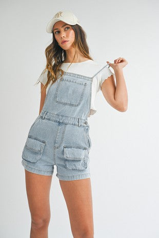 | Front Pocket Strap Denim Romper