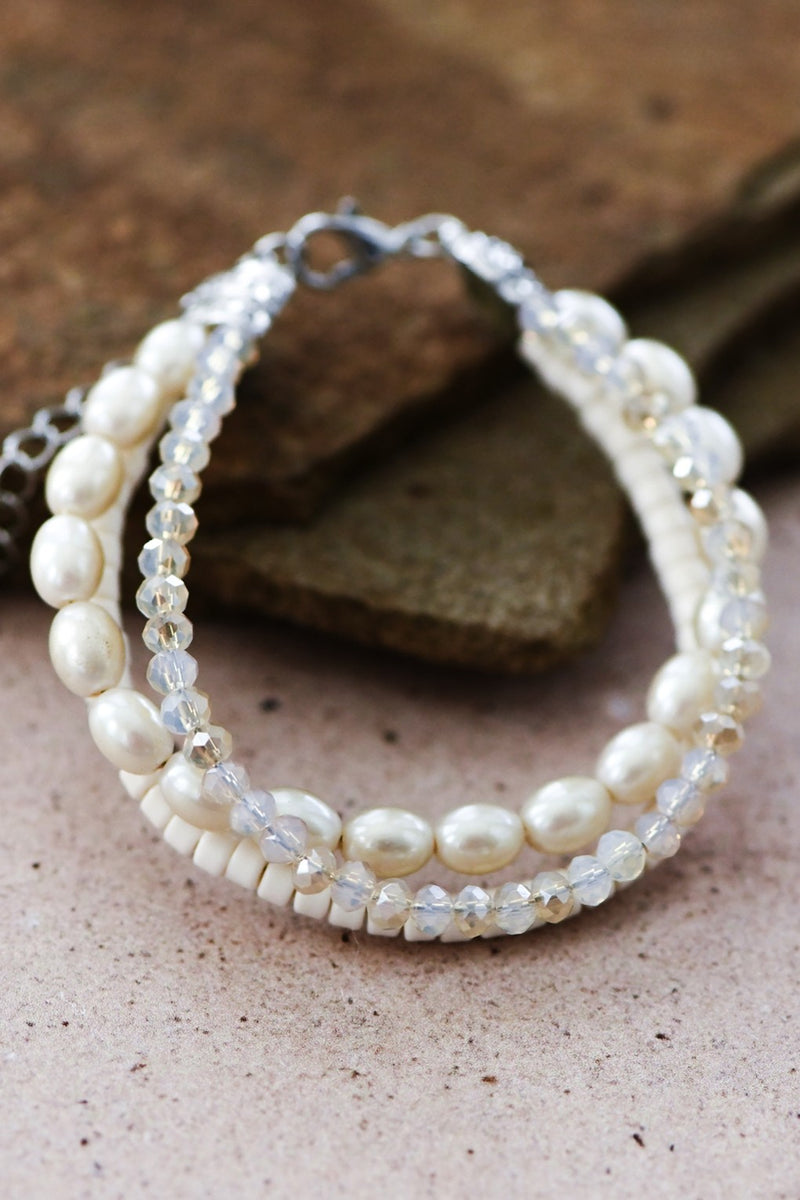 Multi Strand Pearl & Crystal Beaded Bracelet