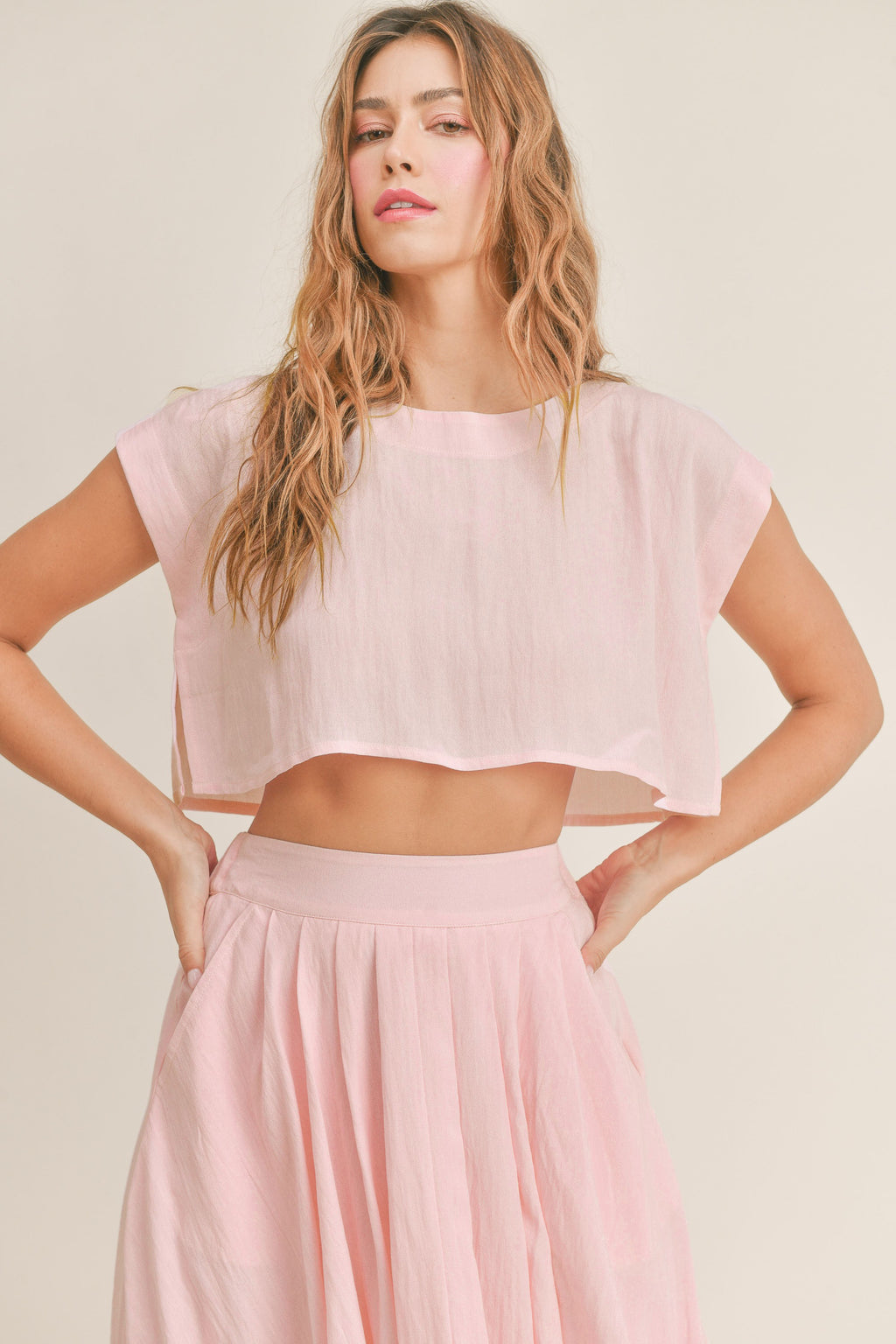 Pink Crop Top and Midi Skirt Set