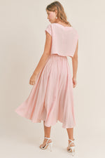 Pink Crop Top and Midi Skirt Set