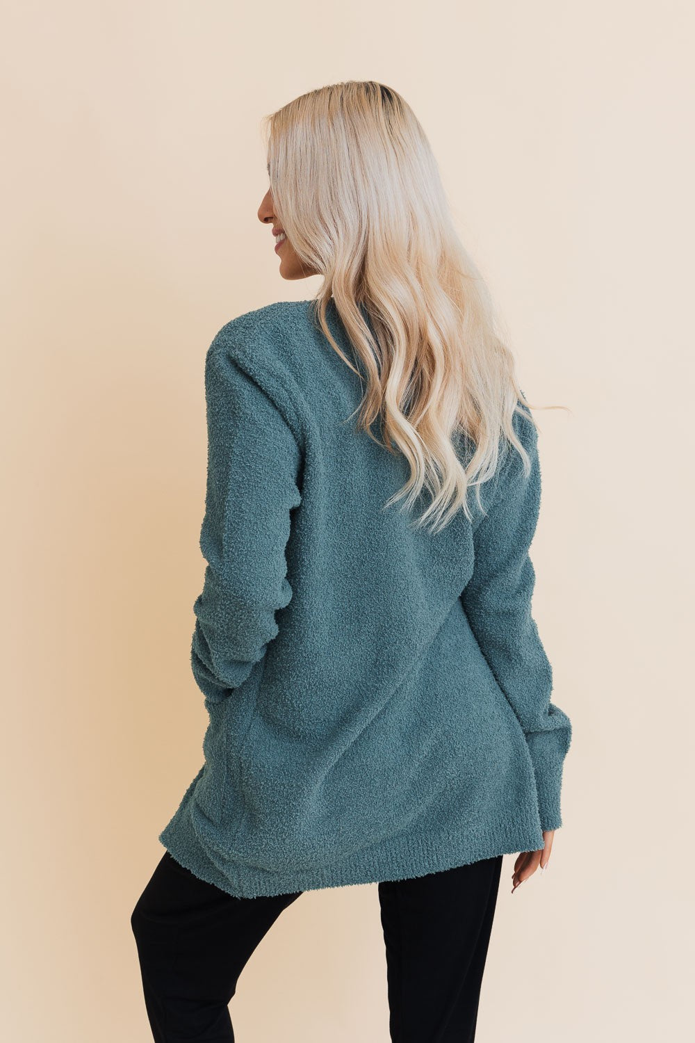 Green Ultra Soft Boucle Longline Cardigan w Pockets