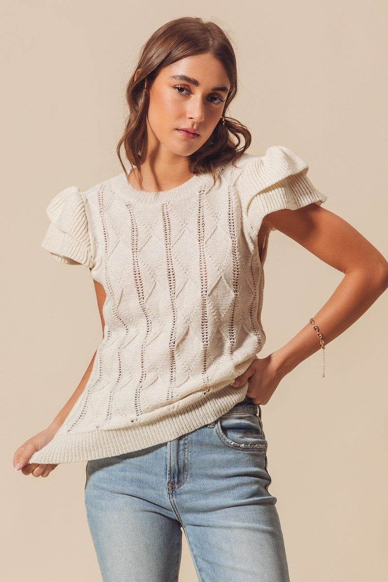 Ruffle Cap Sleeve Sweater