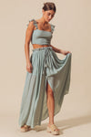 Dusty Sage Smocked Top And Flowy Maxi Skirt Set