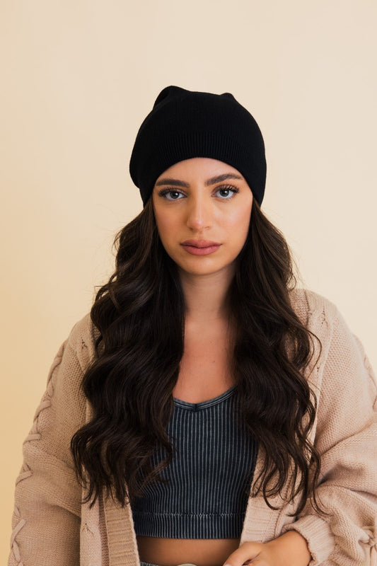 Black Warm Knit Slouchy Beanie