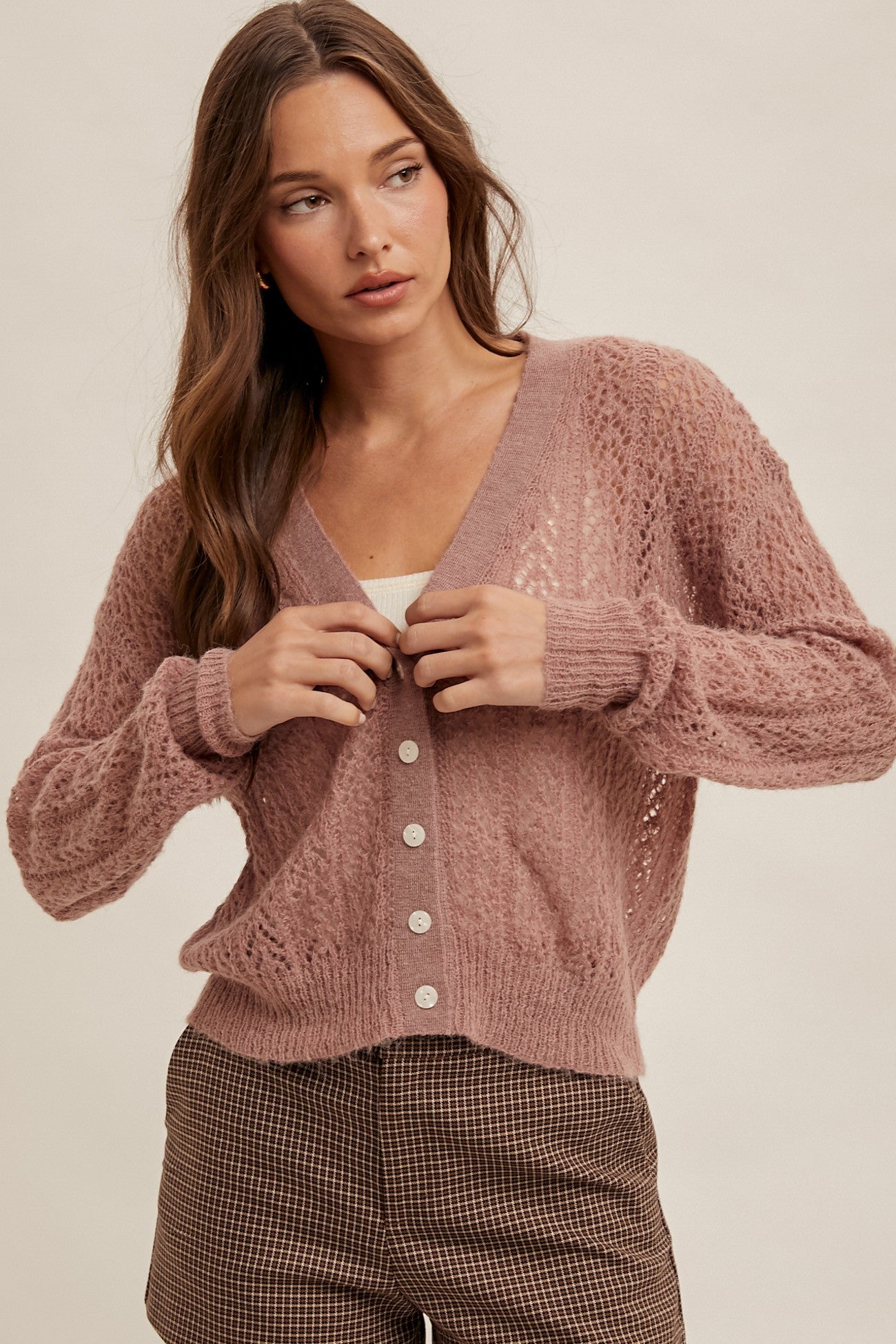 Dusty Pink Pointelle Cardigan