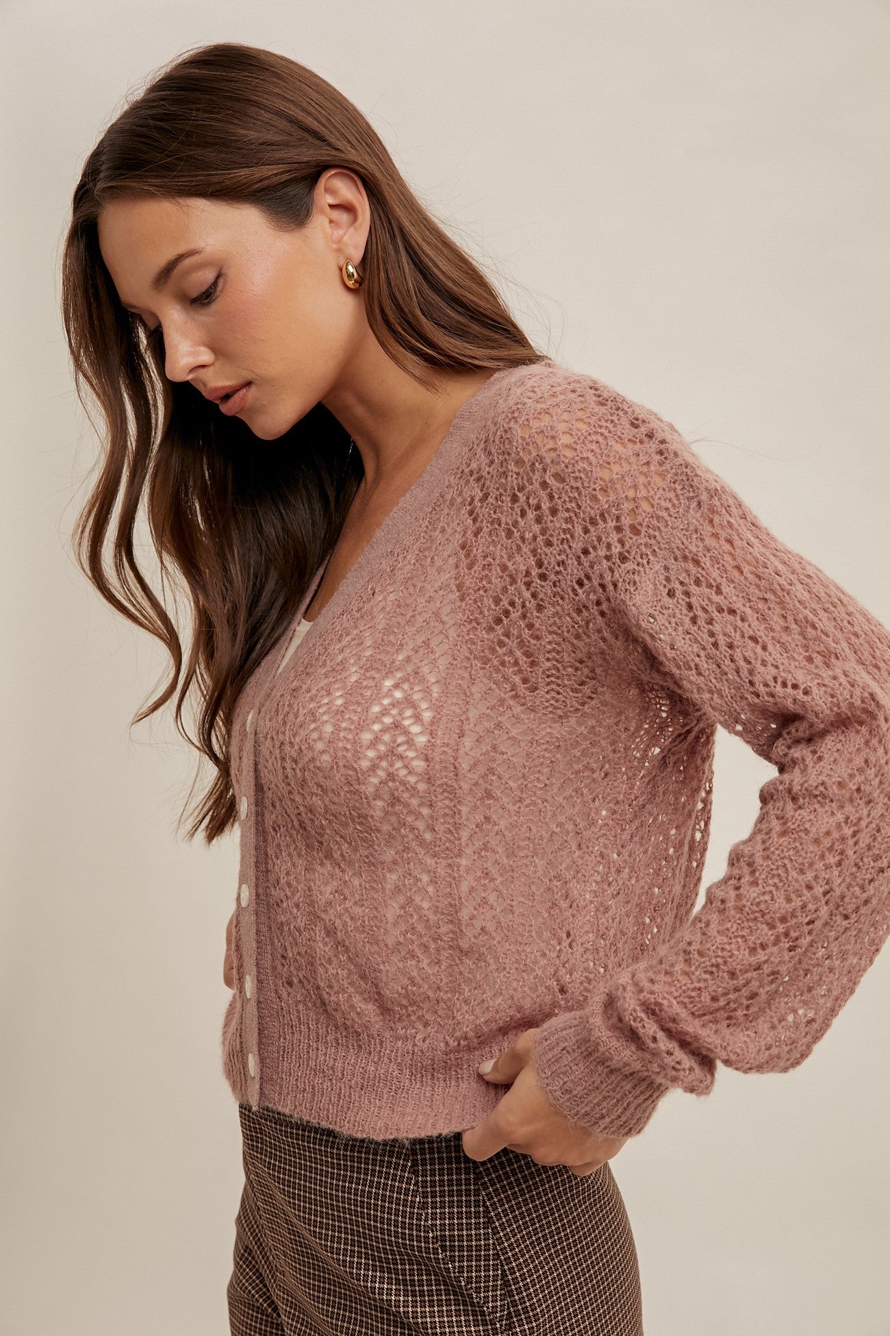 Dusty Pink Pointelle Cardigan