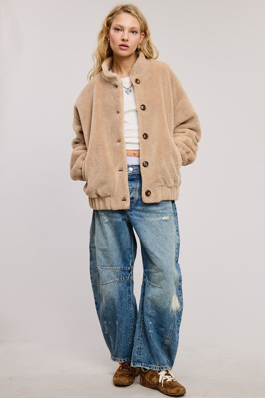 High-collar Plush Oversized Sherpa Jacket – Zero Clothing Co