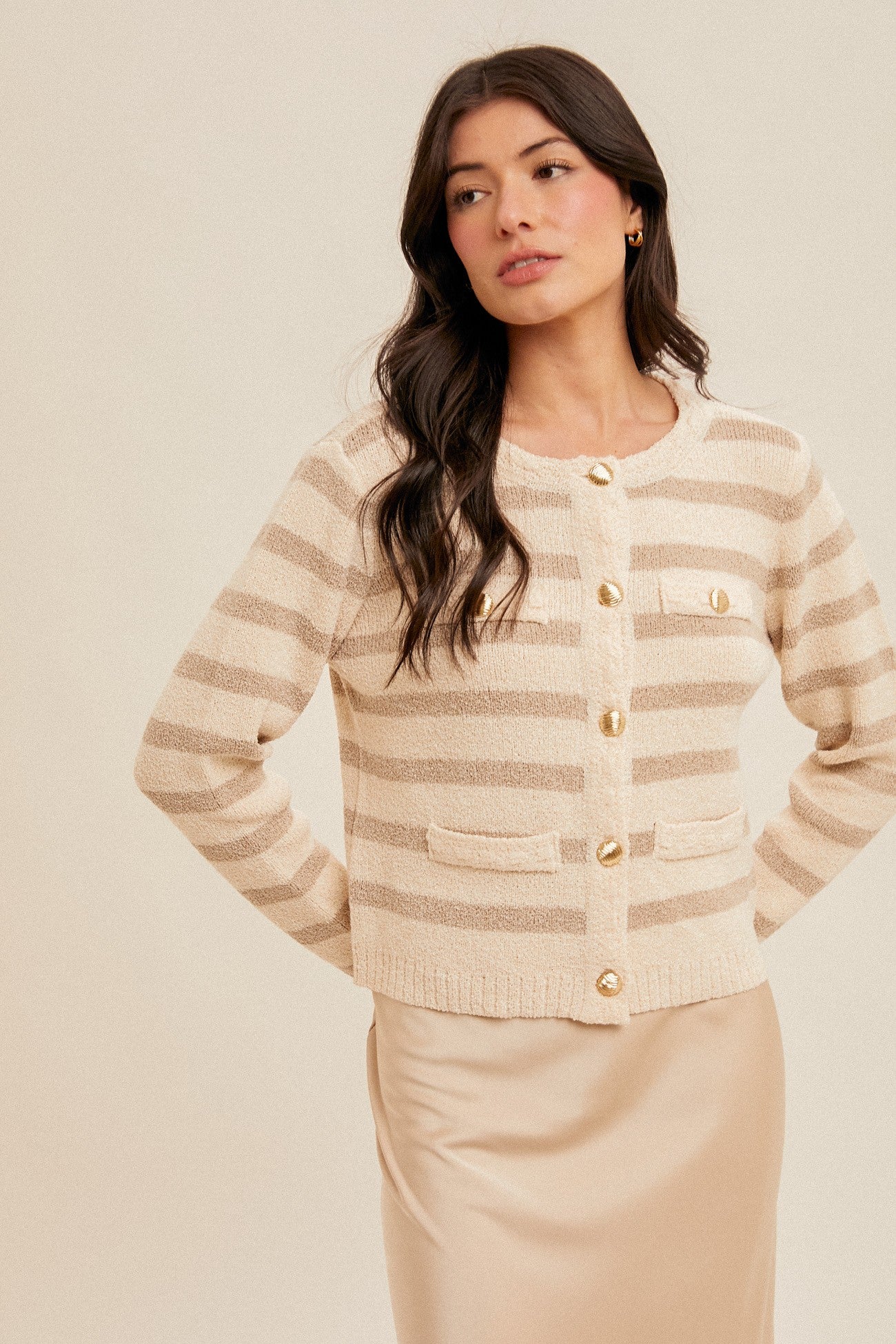 Taupe Button Sweater Cardigan Jacket