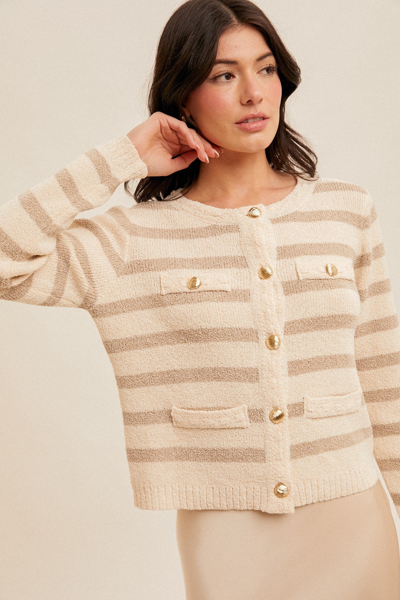 Taupe Button Sweater Cardigan Jacket