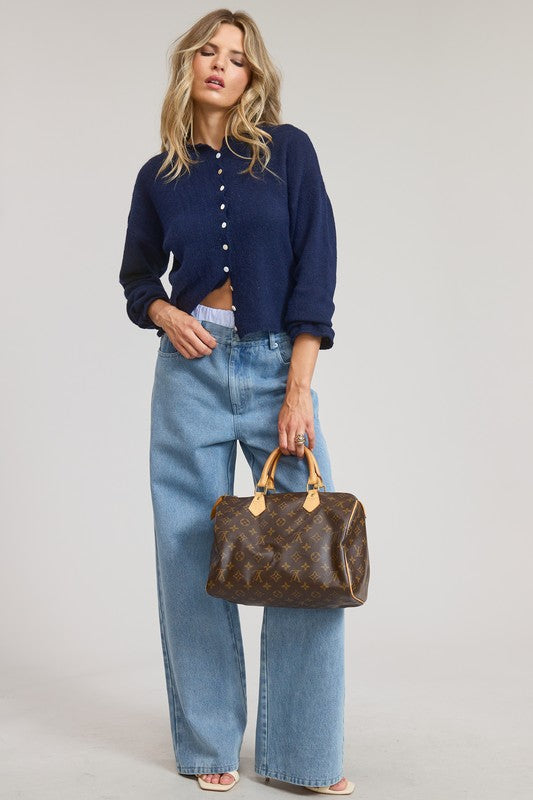 Classic Navy Cardigan Top