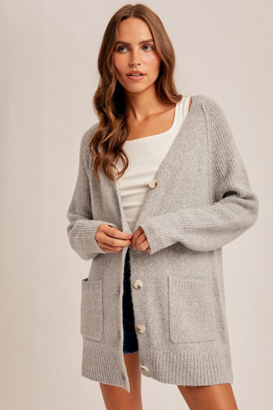 Grey Button Down Sweater Cardigan