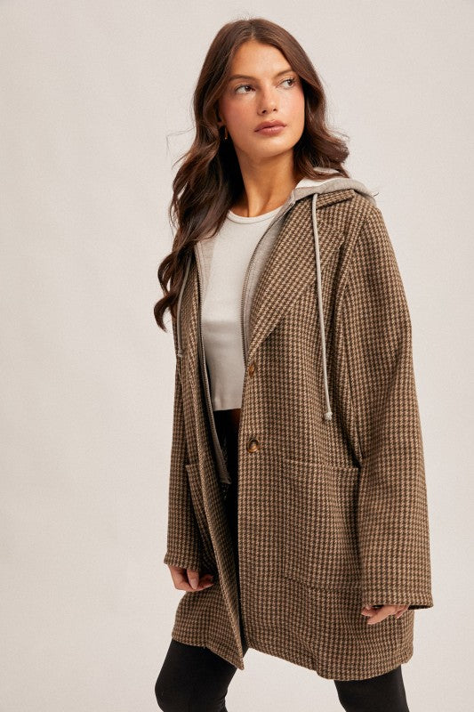 ほぼ新品！OVERCOAT HOODIE ZIWOCH Mens Trench Coat Wool Blend Hoodie Long Jacket Full Zip