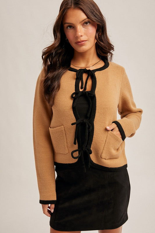 Front Tie Sweater Cardigan