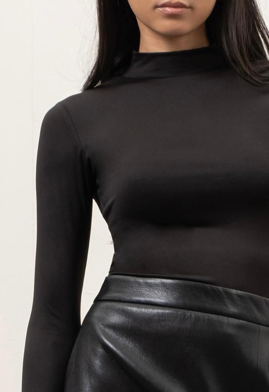 < Black Long Sleeve Mock Neck Top