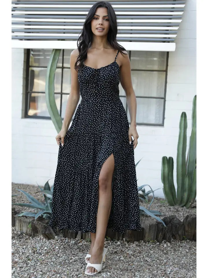 Polka Dot Side Slit Maxi Dress