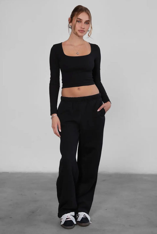 Black Dami Hoodie and Wide Leg Jogger Cloud Fleece Set