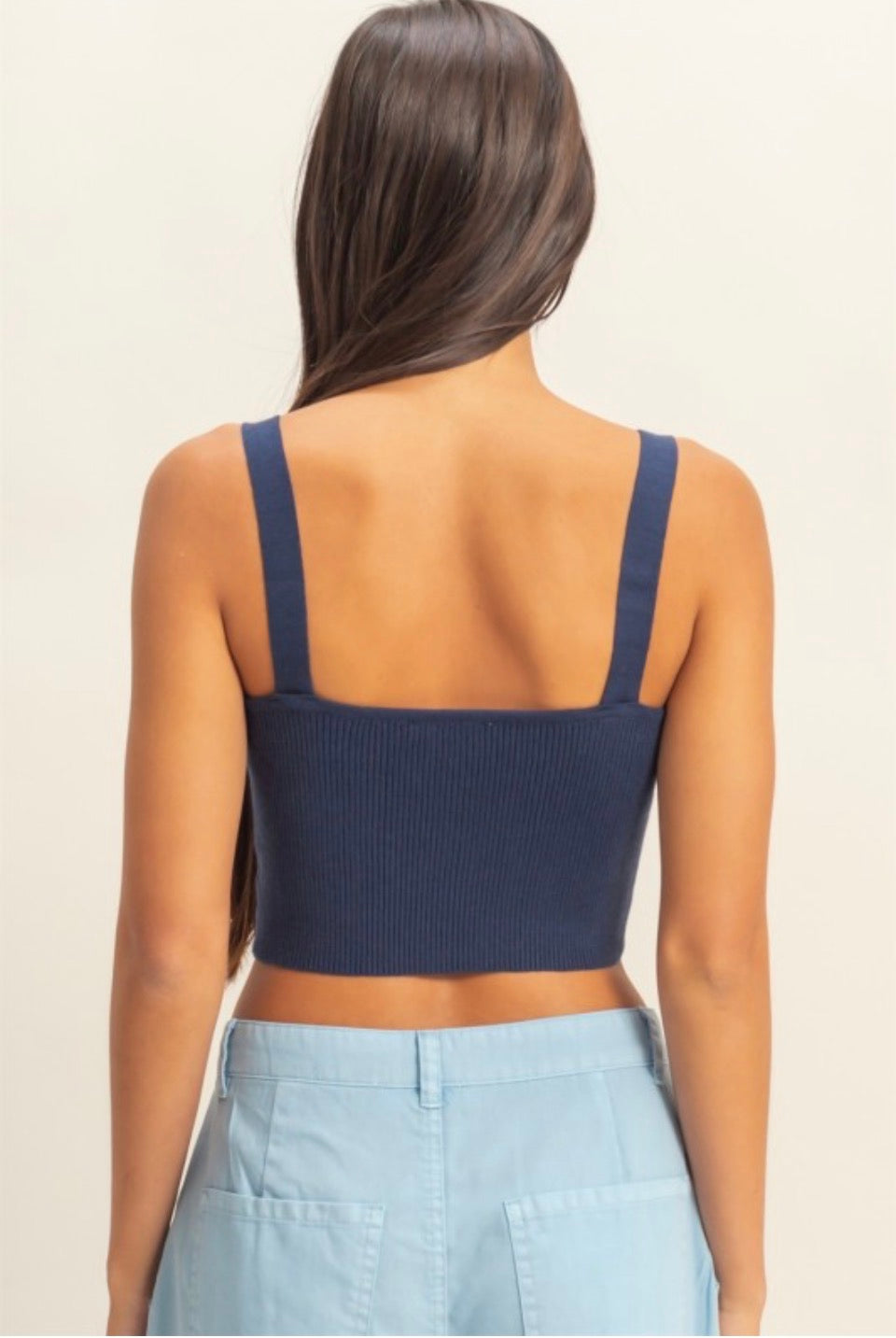 Navy Ribbed Cropped Tank Top