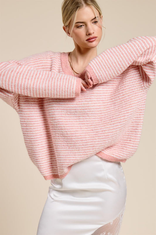 Striped V Neck Knit Sweater