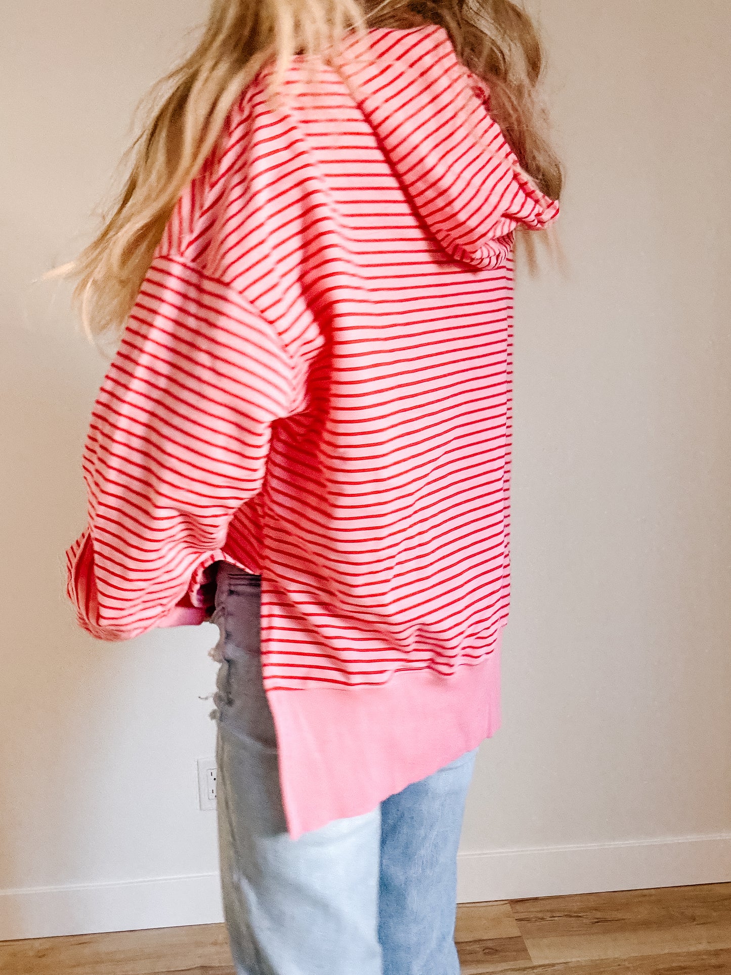 Stripe Thumbhole Drop Shoulder Loose Fit Hoodie