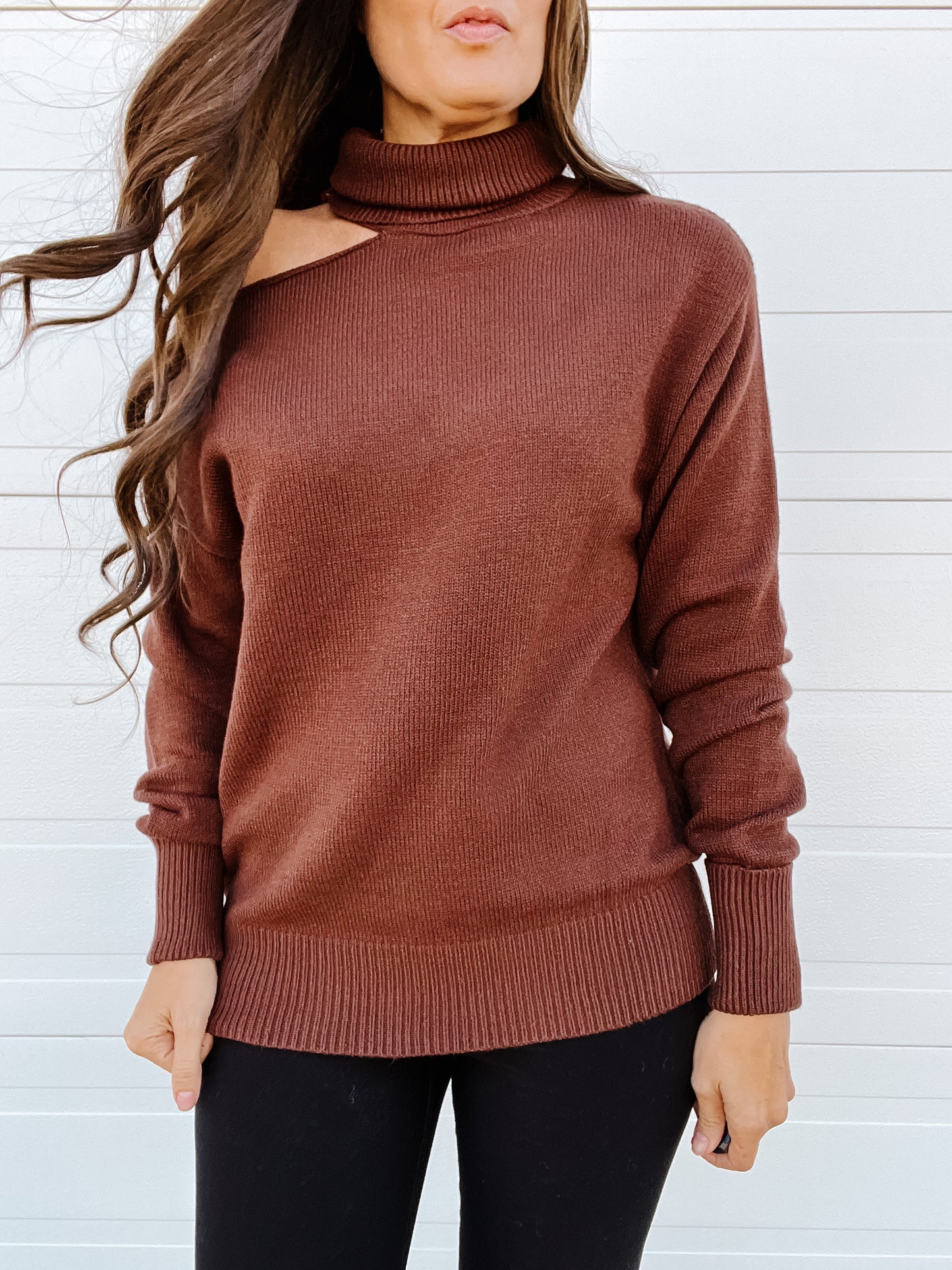 ~^< Chocolate Cutout Turtleneck Sweater