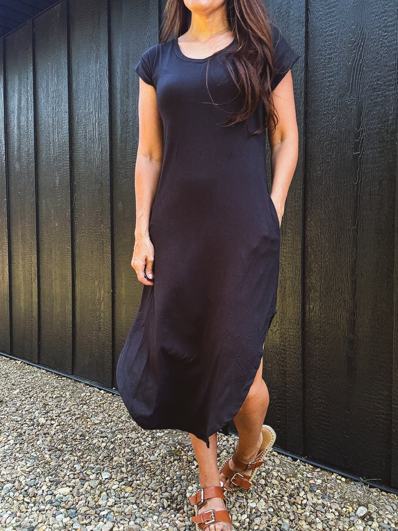 Black Long V Neck Maxi Dress