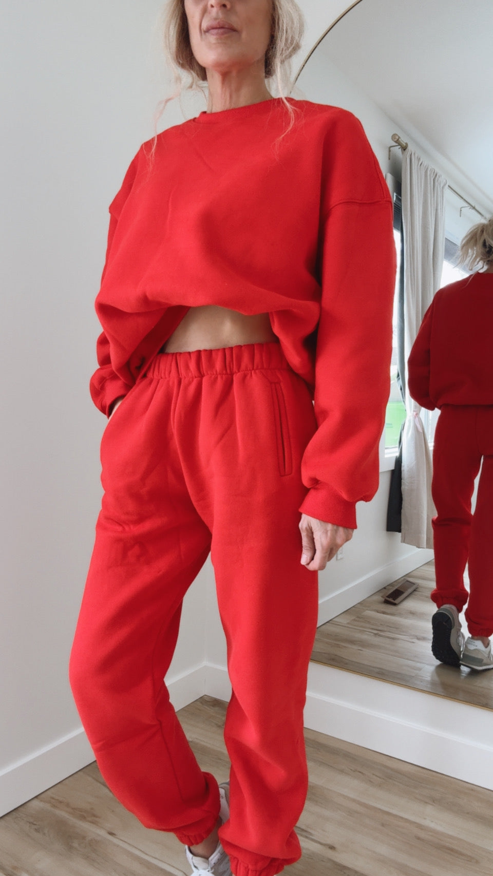 Cherry Red Varsity Plush Fleece Jogger Set