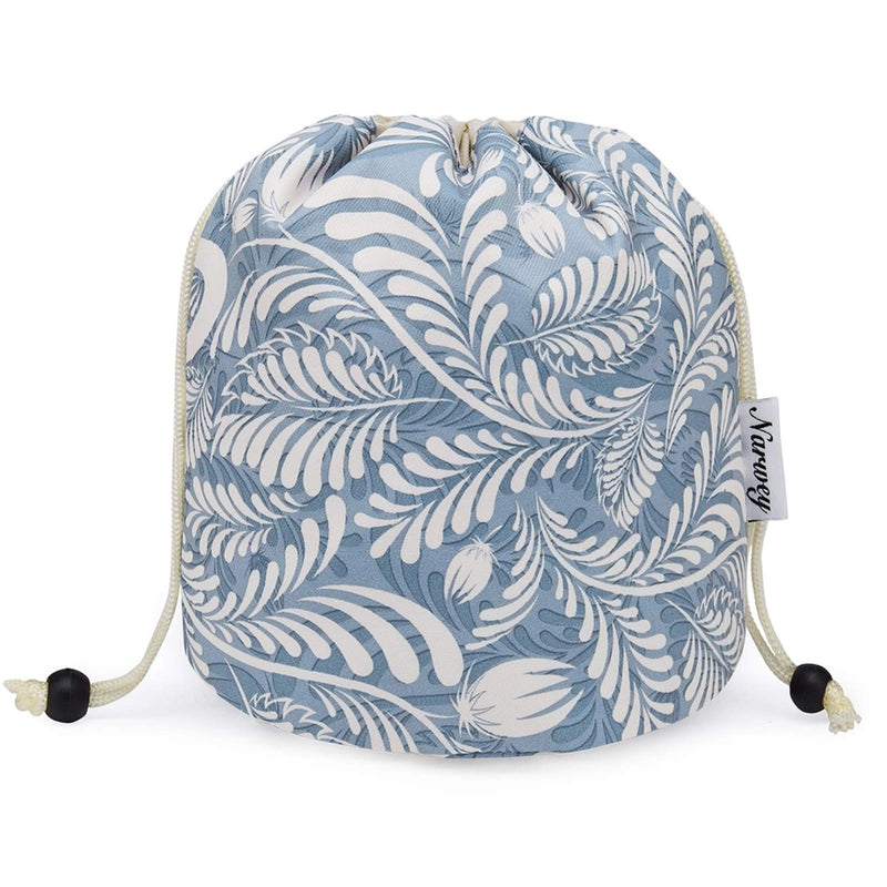 Blue Leaf Drawstring Cosmetic Bag For Travel