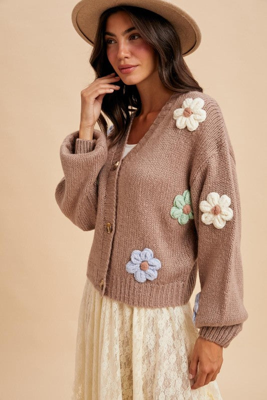 3d Knitted Floral Applique Cardigan