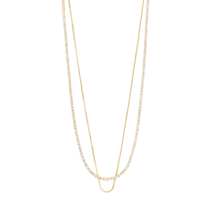 < MILLE Gold Plated  2-IN-1 CRYSTAL Necklace