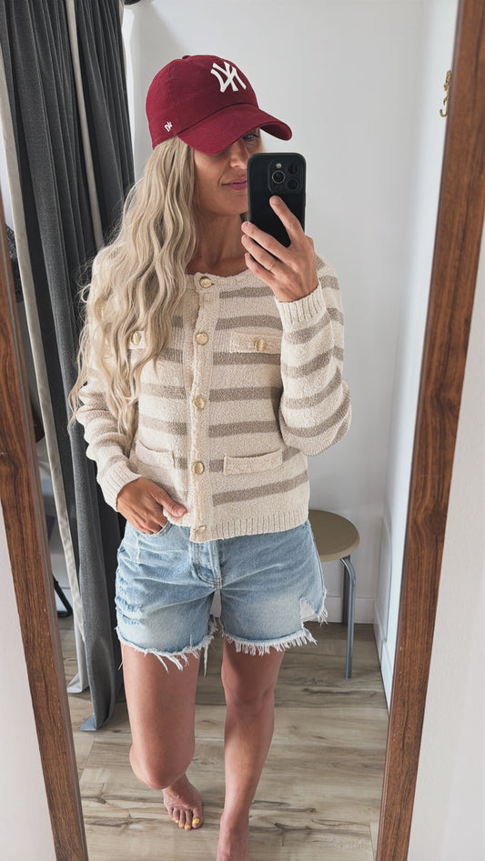 Taupe Button Sweater Cardigan Jacket