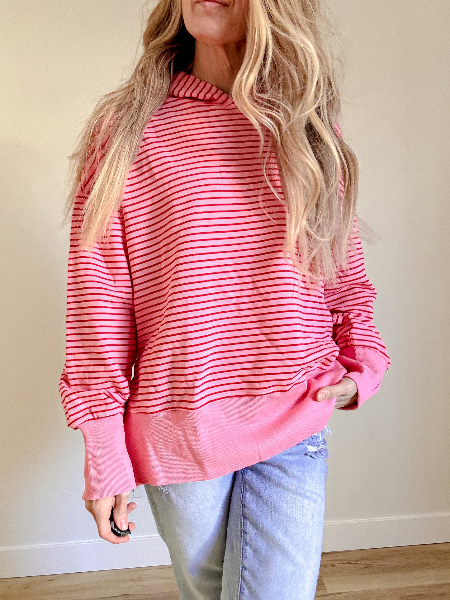 Stripe Thumbhole Drop Shoulder Loose Fit Hoodie