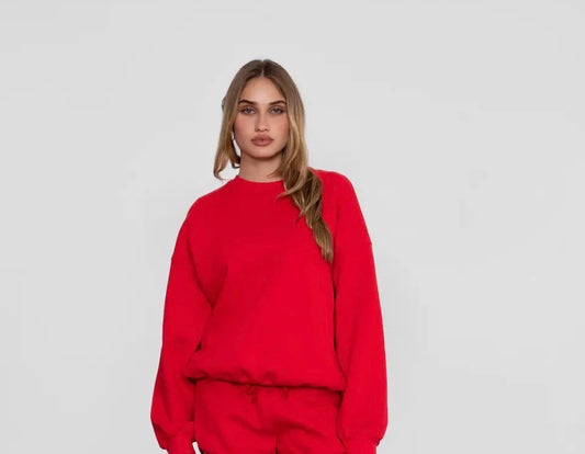 Cherry Red Varsity Plush Fleece Jogger Set