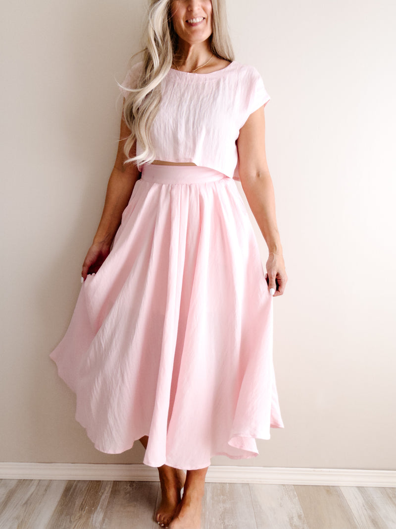 • Pink Crop Top and Midi Skirt Set