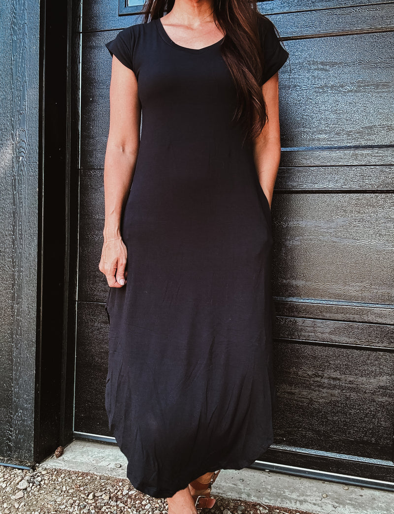 Black Long V Neck Maxi Dress