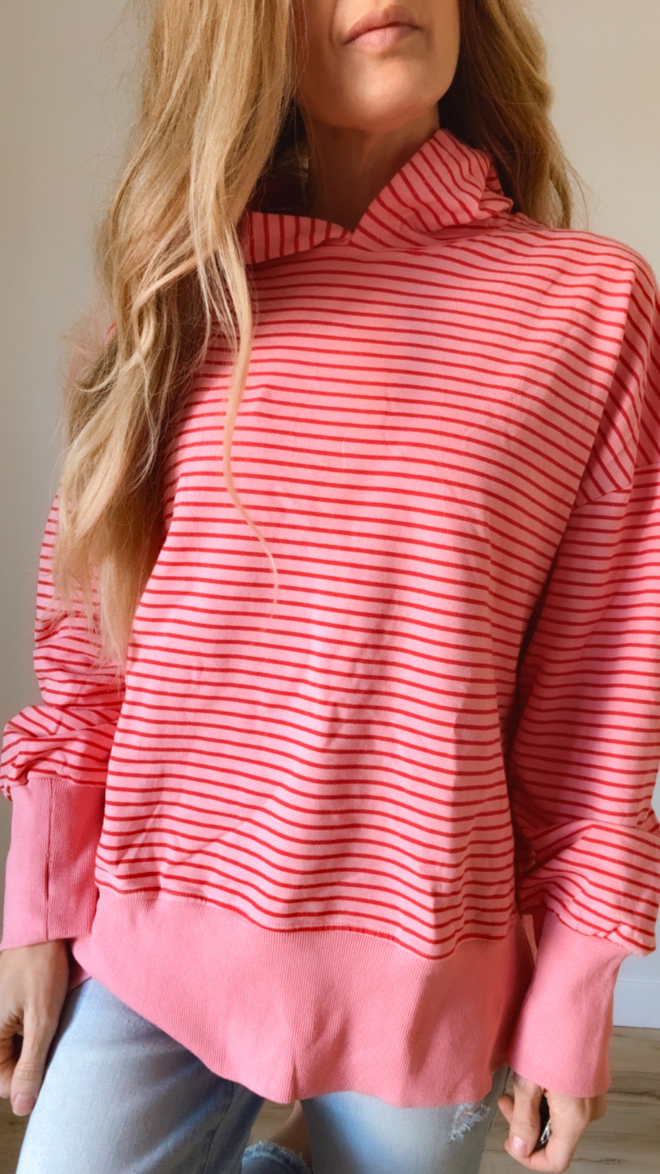 Stripe Thumbhole Drop Shoulder Loose Fit Hoodie
