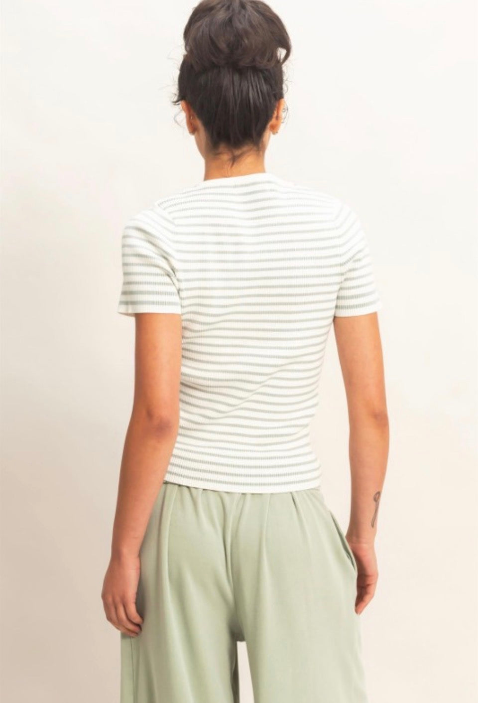Striped Sage Knit Top