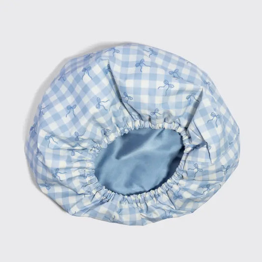 Satin Lined Flexi Shower Cap - Gingham Blue