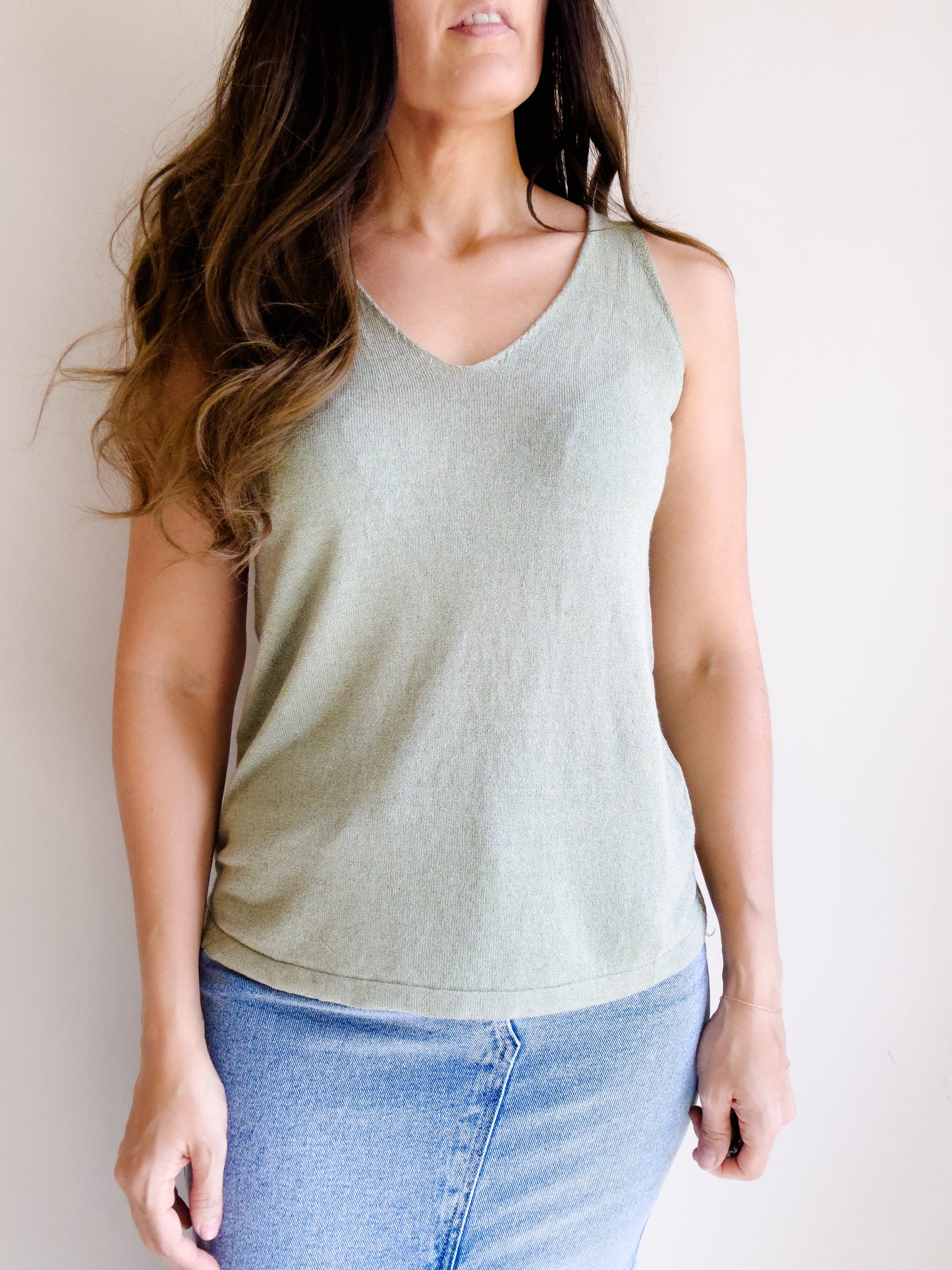 | V Neck Light Sweater Knit Tank