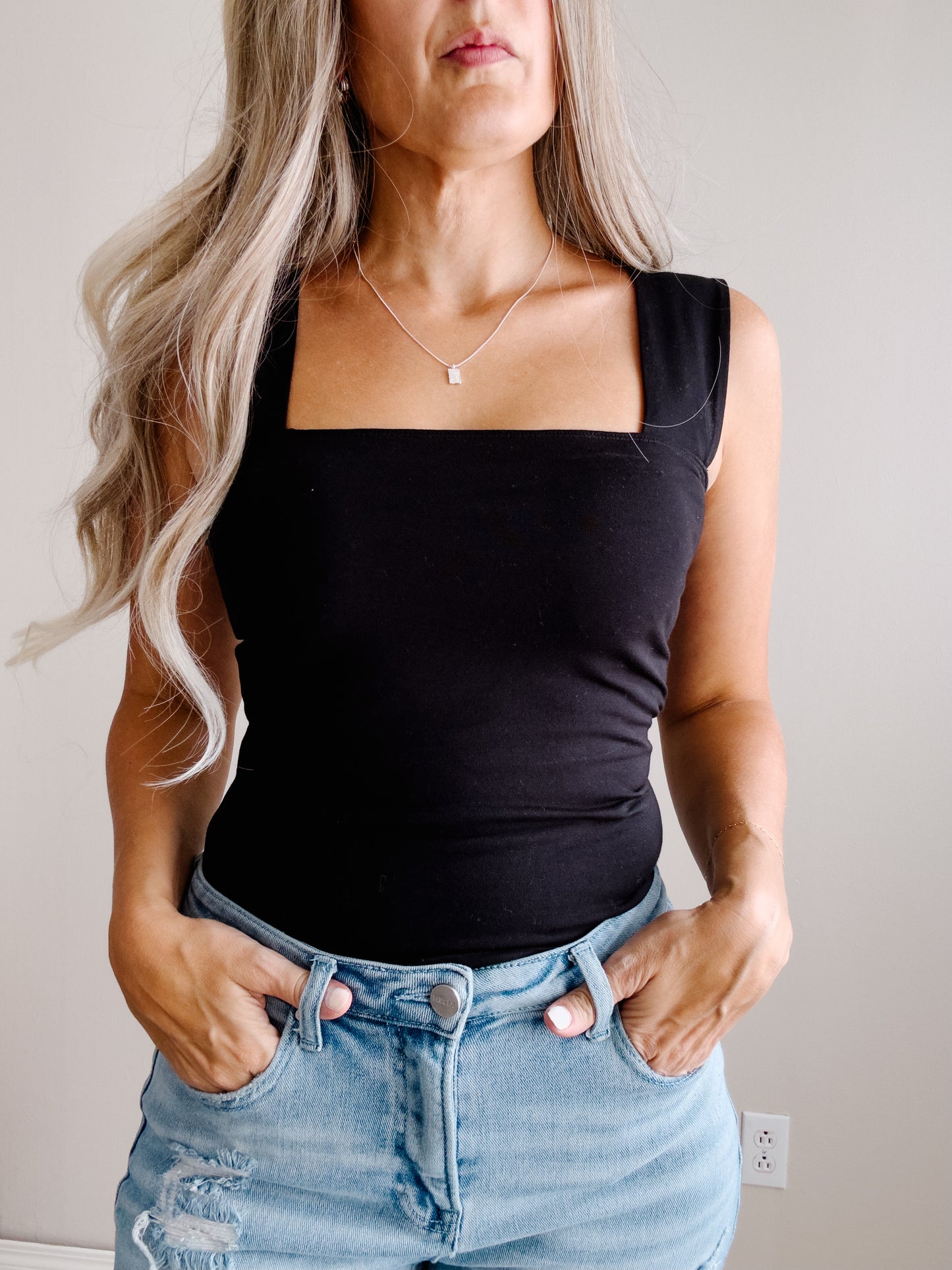 Black Square Neck Tank Top