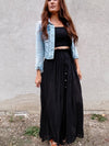 Black Smocked Top And Flowy Maxi Skirt Set