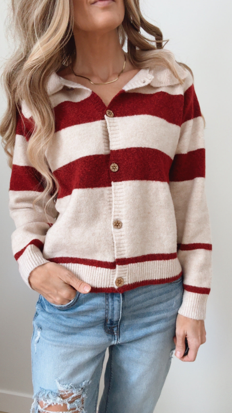 Red Striped Button Up