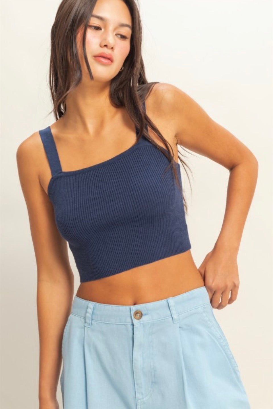 Coral Striped Cropped Tank Top