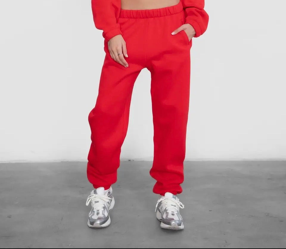 Cherry Red Varsity Plush Fleece Jogger Set