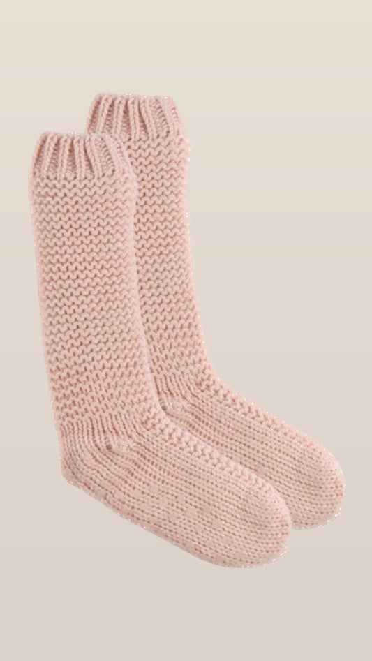 ^< Chunky Knit Lounge Socks Soft Pink