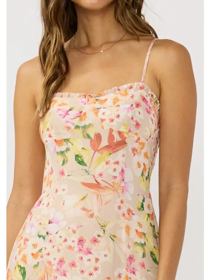 Spaghetti Strap Pleated Hem Midi Dress