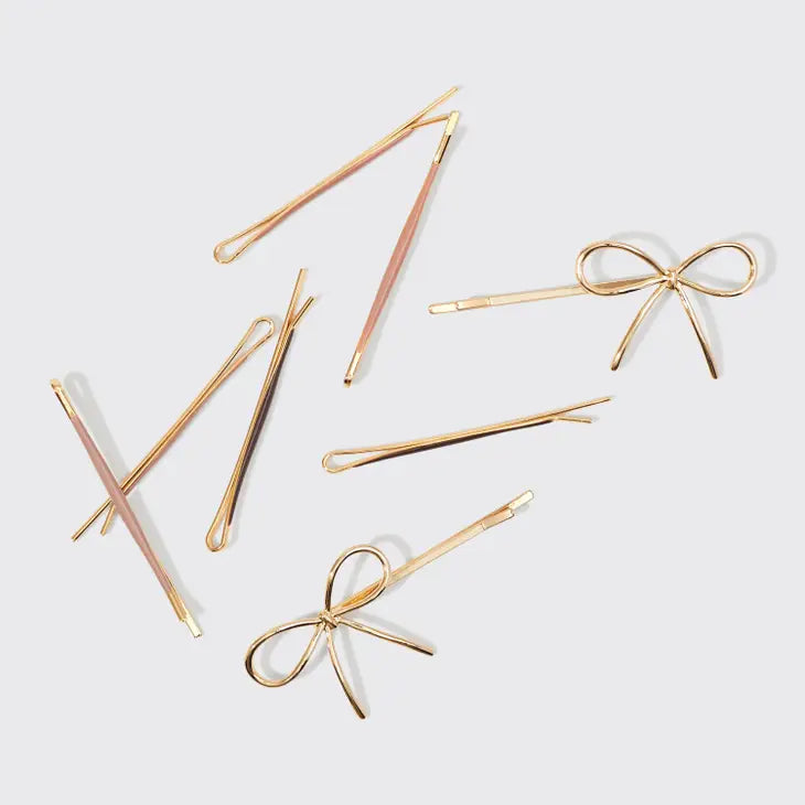 Metal Enamel Cloud & Bow Bobby Pins 8pc Set - Rosewood ( Ships For Free )